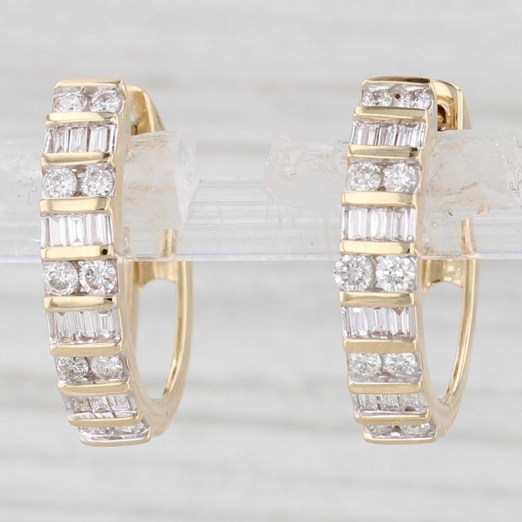 Light Gray New 0.48ctw Diamond Hoop Huggie Earrings 14k Yellow Gold Snap Top Posts