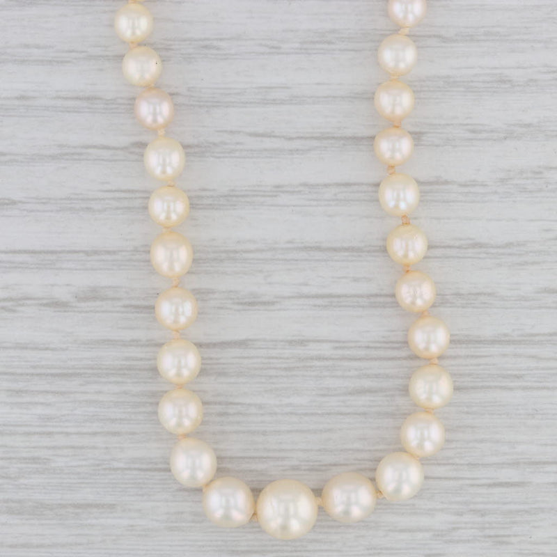 Gray Vintage Tapering Cultured Pearl Strand Necklace 10k Gold 17.5"