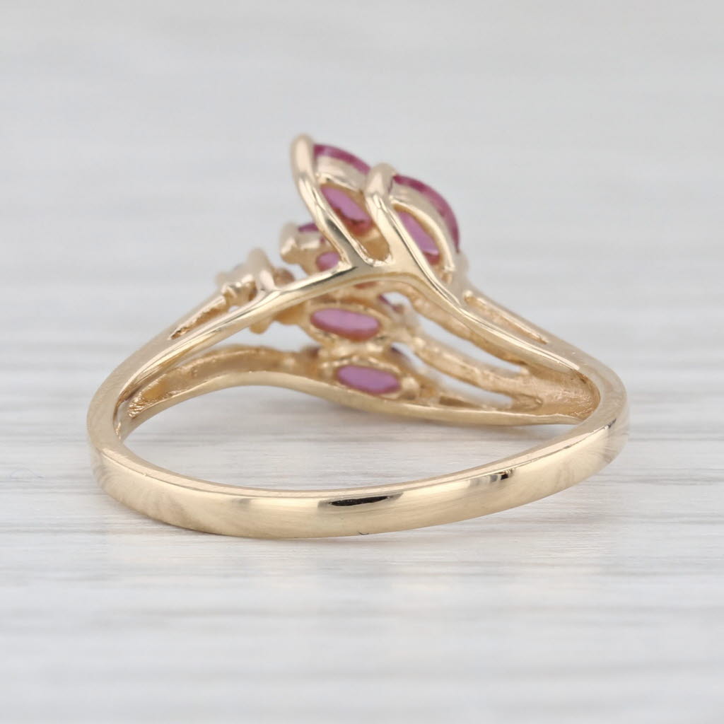0.52ctw Ruby Cluster Diamond Ring 14k Yellow Gold Size 6 Bypass