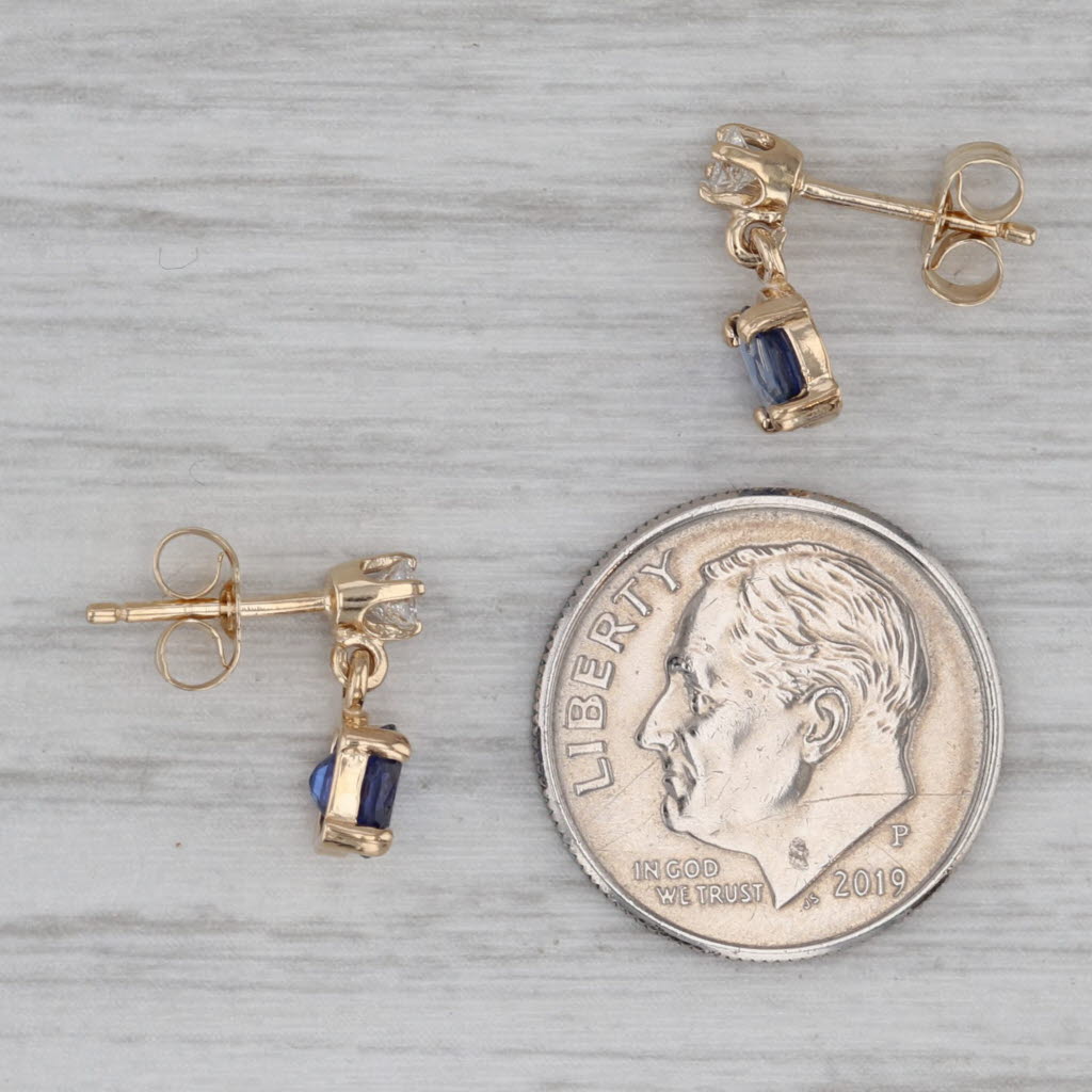 Gray 1.20ctw Blue Sapphire Diamond Dangle Earrings 14k Yellow Gold