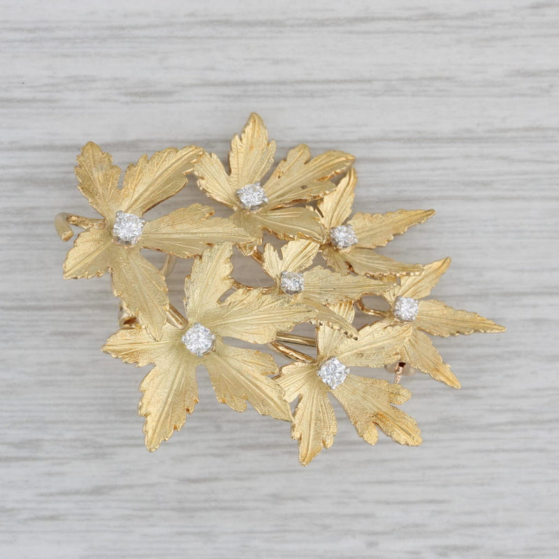 0.35ctw Diamond Flower Brooch 10k Yellow Gold Floral Statement Pin
