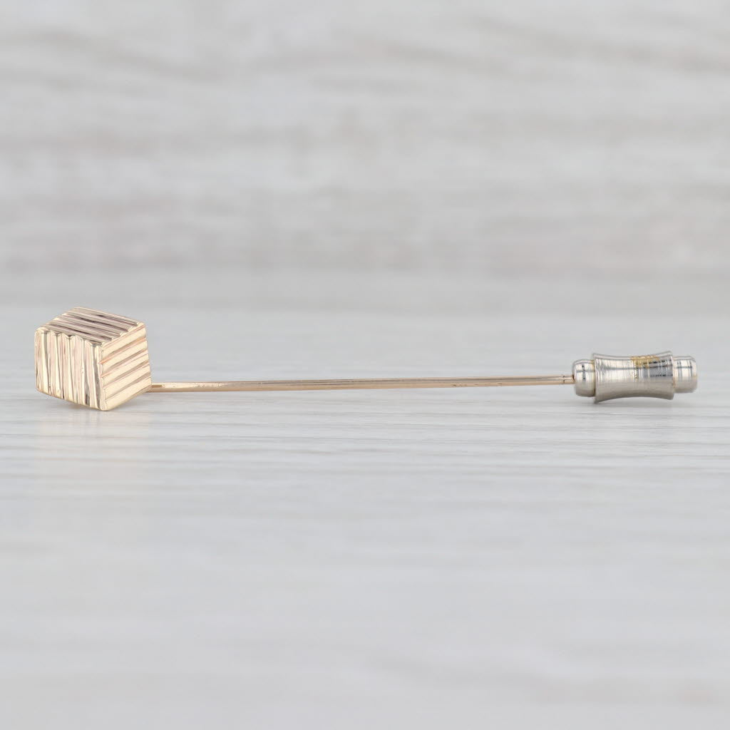 Light Gray Vintage Tiffany & Co Cube Stickpin 14k Yellow Gold Push On Back