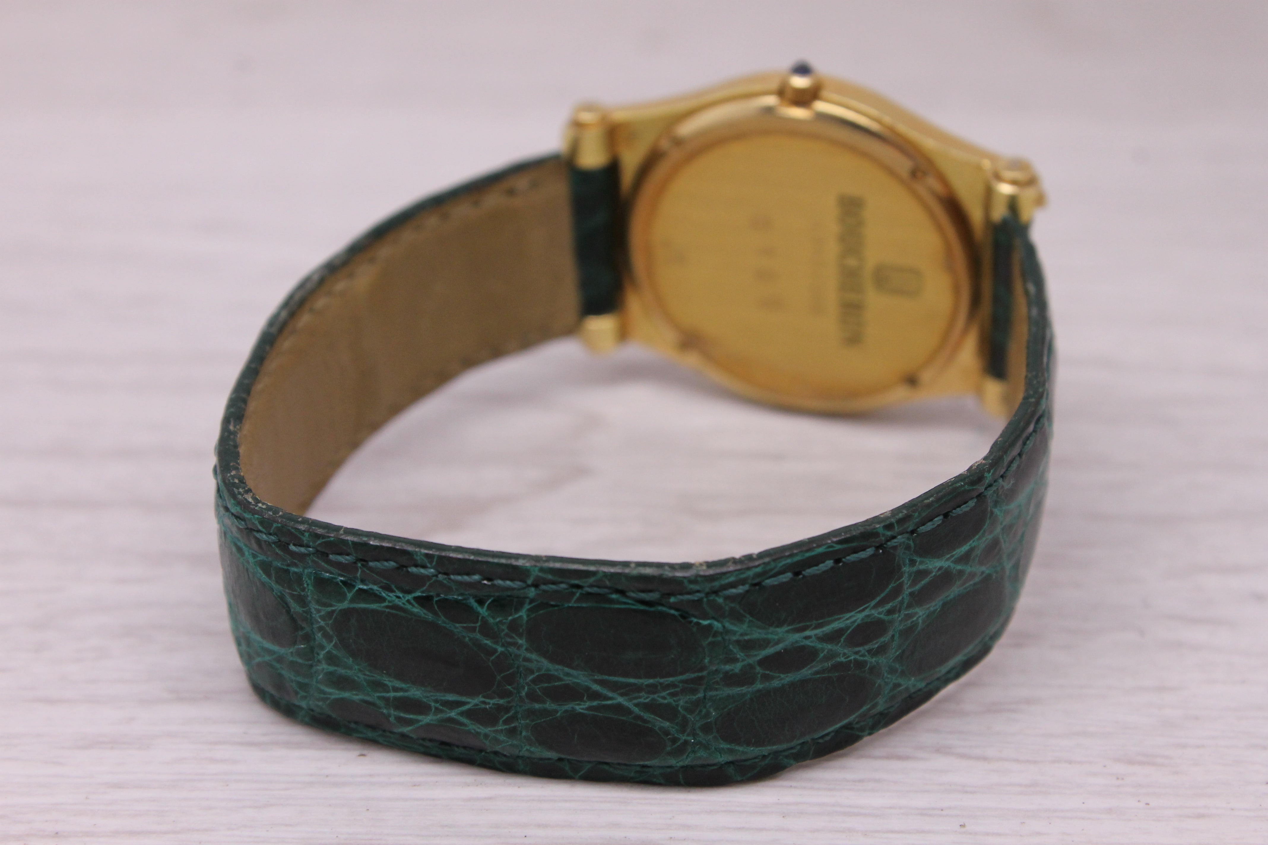 Boucheron Reflet 18k Yellow Gold 31mm Quartz Wrist Watch ref.A241 Green Strap