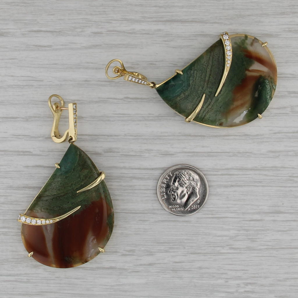 Frederic Sage Statement Earrings 0.30ctw Diamond Moss Agate 18k Yellow Gold