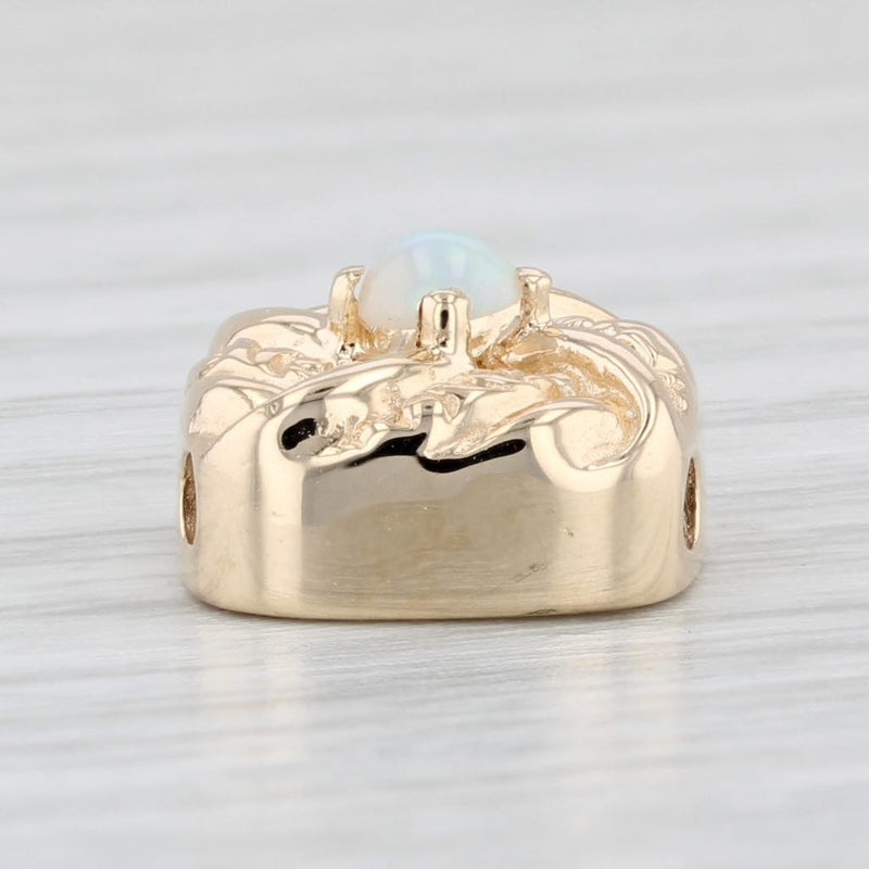Light Gray Vintage Opal Slide Bracelet Charm 14k Yellow Gold Round Cabochon Solitaire