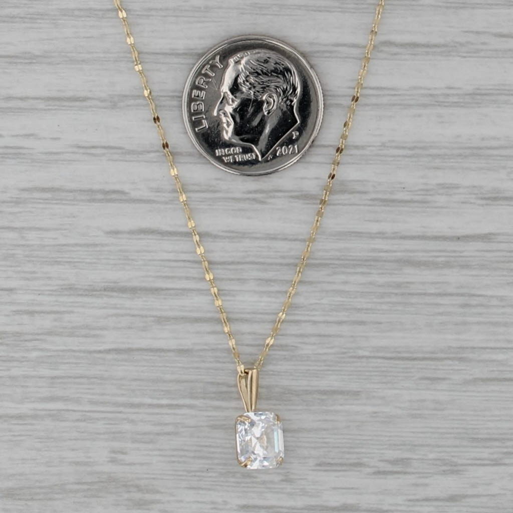 Assher Square Cubic Zirconia Pendant Necklace 14k Gold 16" 18" Mirror Chain