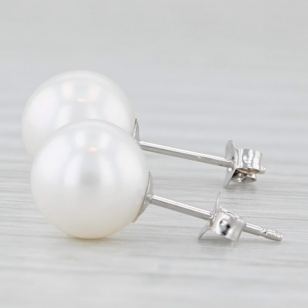 Light Gray New Cultured Pearl Stud Earrings 14k White Gold 7.5-8mm