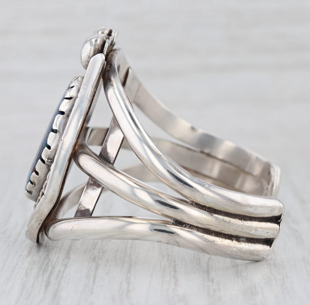 Turquoise Chrysocola Native American Cuff Bracelet Sterling Silver Mixed Mineral