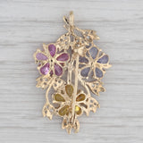 3.31ctw Sapphire Tanzanite Diamond Flower Brooch Pendant 10k Yellow Gold