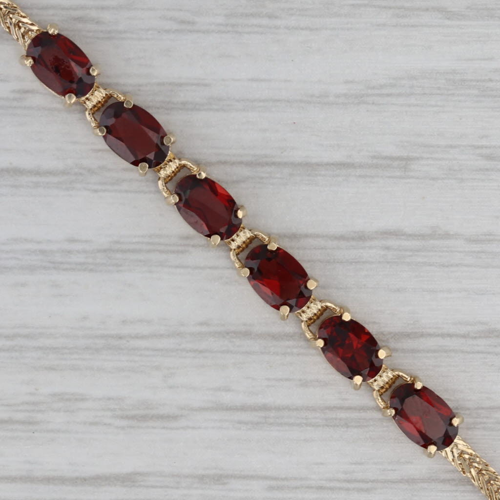 6.75" 3ctw Garnet Bracelet 14k Yellow Gold Herringbone Chain