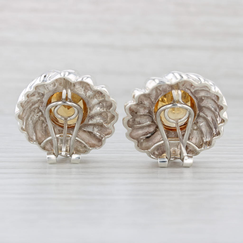 Light Gray 10.40ctw Citrine Statement Earrings Sterling Silver 14k Gold Pierced Omega Backs