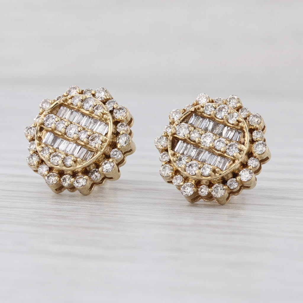 1.81ctw Diamond Flower Statement Stud Earrings 10k Yellow Gold Screw Back Studs