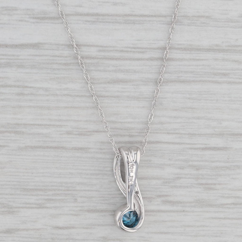 0.24ctw Blue White Diamond Pendant Necklace 10k White Gold 18" Rope Chain