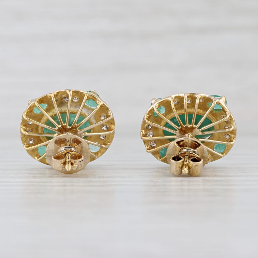 4.94ctw Emerald Diamond Stud Earrings 14k Yellow Gold Large Oval Studs