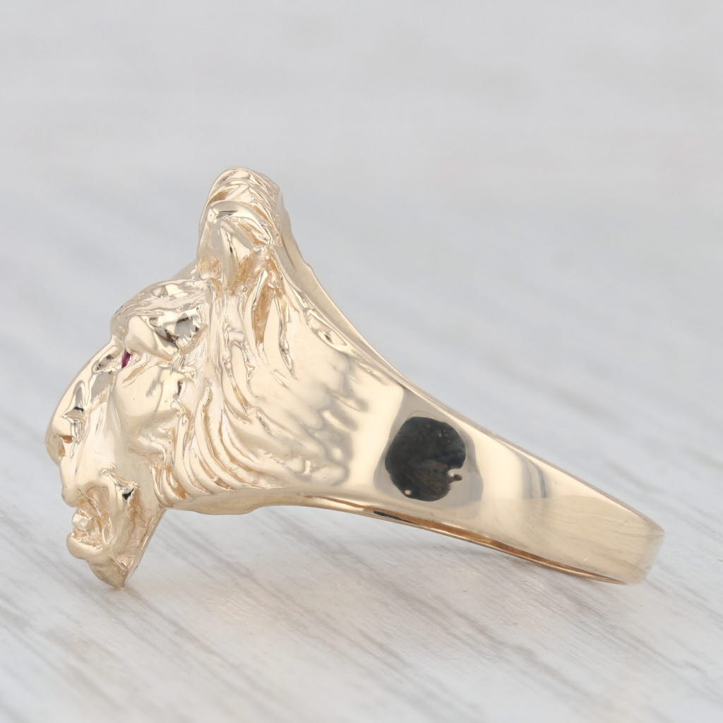 Light Gray Ruby Diamond Lion Ring 10k Yellow Gold Size 10 Men's