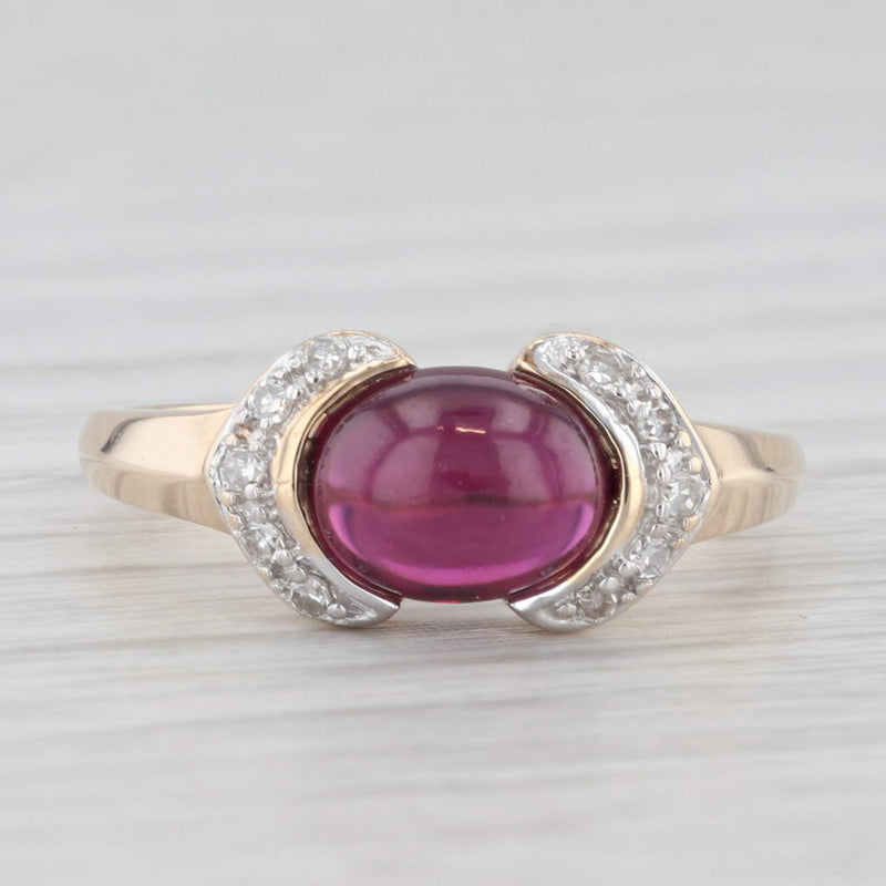Garnet Diamond Ring 10k Yellow Gold Size 6 Oval Cabochon Solitaire