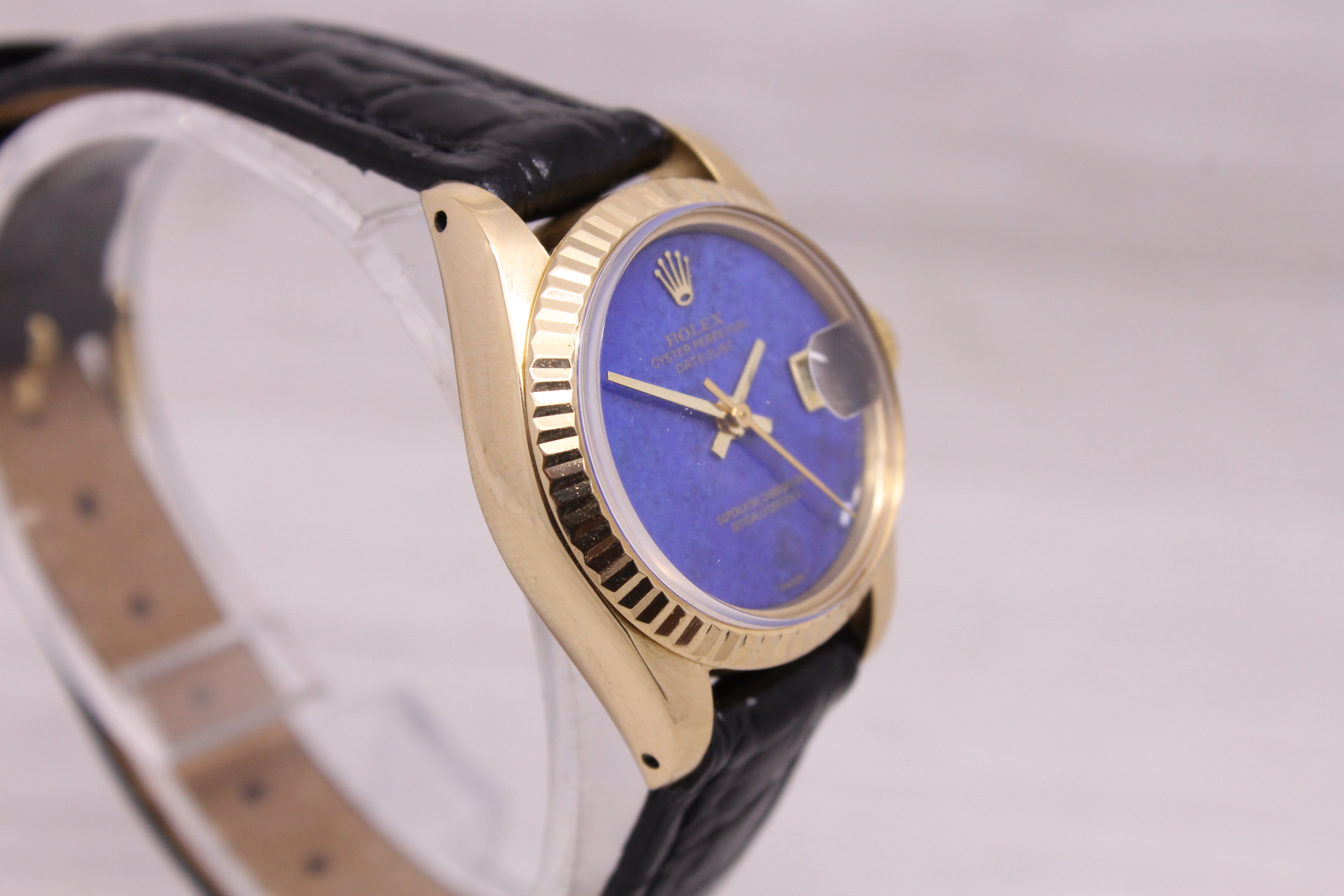 Gray Vintage 1978 Rolex Datejust 6917 Ladies 18k Gold Automatic Watch Lapis Lazuli