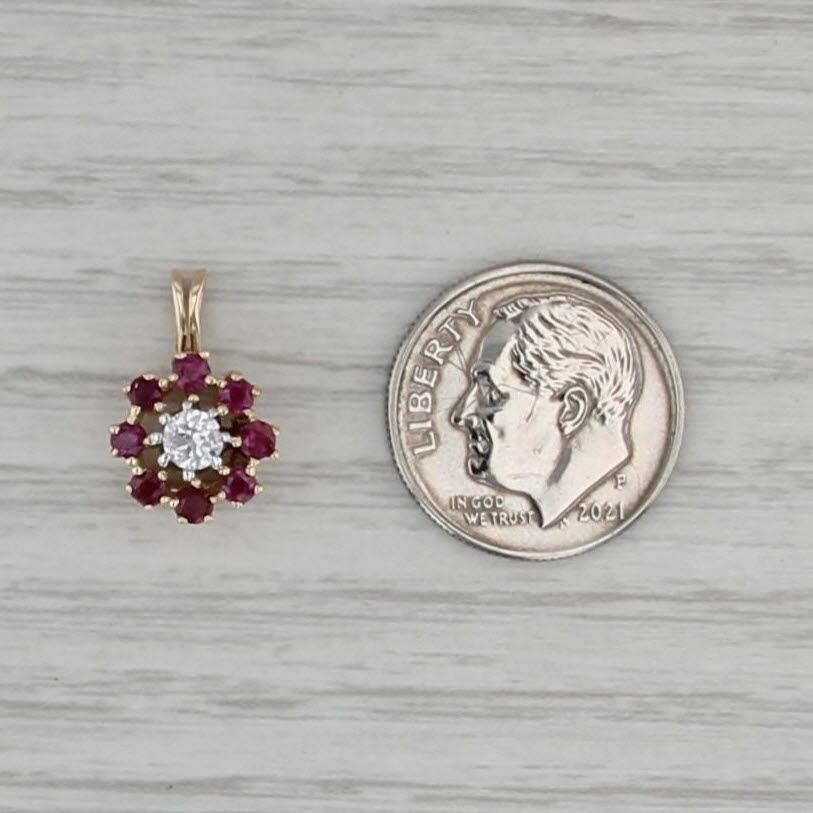 0.54ctw Ruby Diamond Flower Pendant 14k Yellow Gold Small Drop