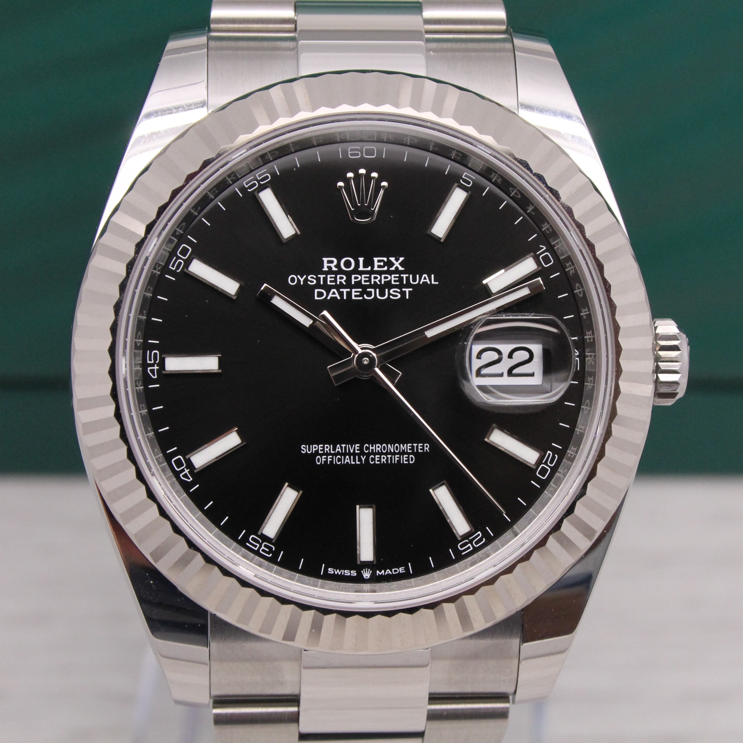 Gray 2022 Rolex Datejust 41 126334 Black Dial Oyster Mens Steel & 18k Watch Box Card