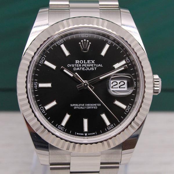 Gray 2022 Rolex Datejust 41 126334 Black Dial Oyster Mens Steel & 18k Watch Box Card