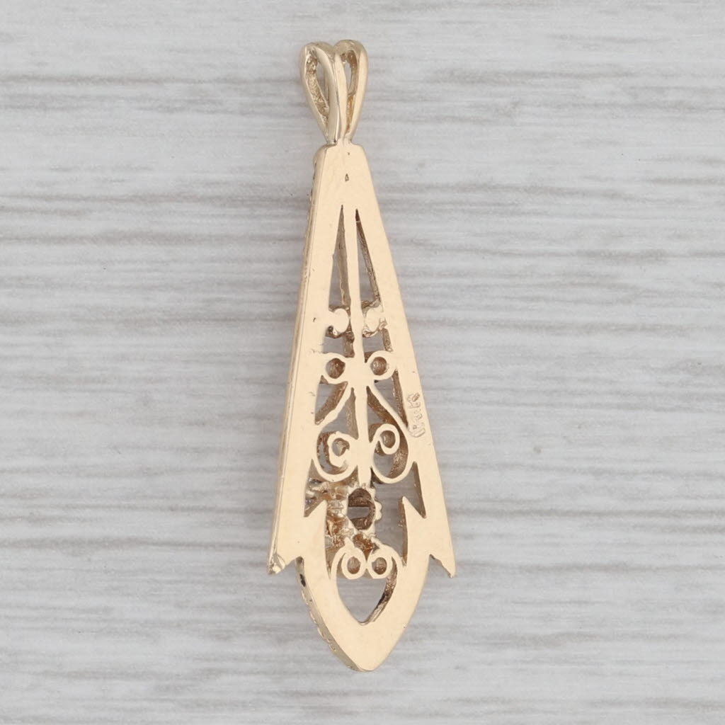 Gray Vintage Diamond Solitaire Filigree Pendant 14k Yellow Gold Teardrop