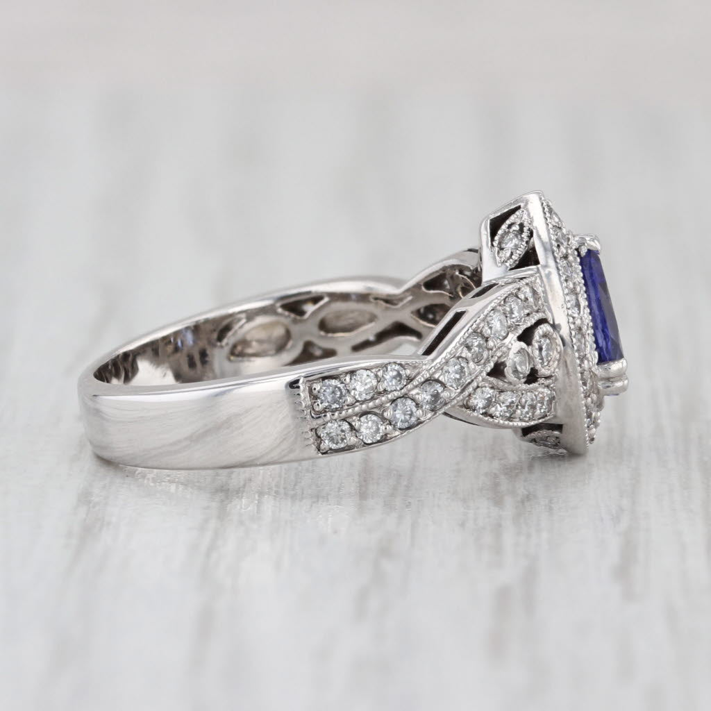 1.27ctw Pear Tanzanite Diamond Halo Teardrop Ring 14k White Gold Engagement