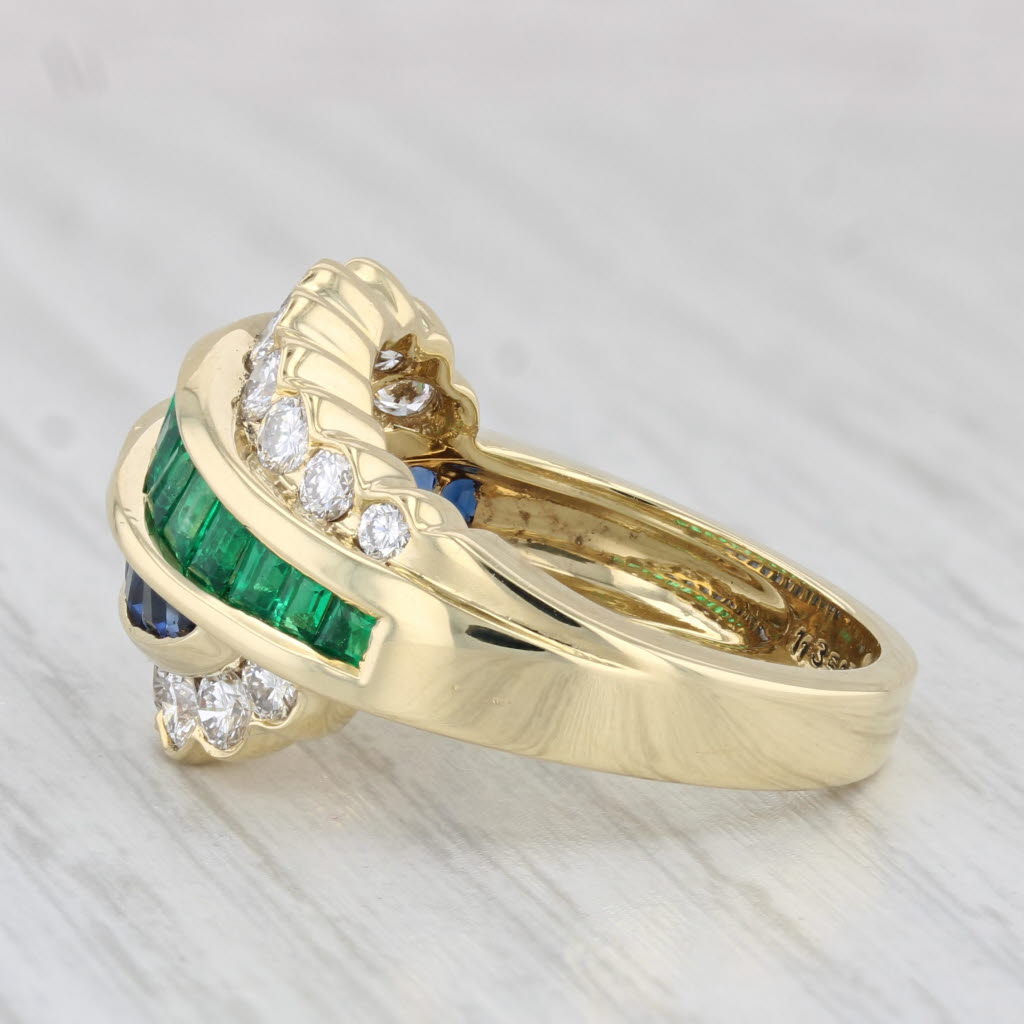 Light Gray Kurt Wayne 2.42ctw Diamond Emerald Sapphire Crossover Ring 18k Yellow Gold Sz 7