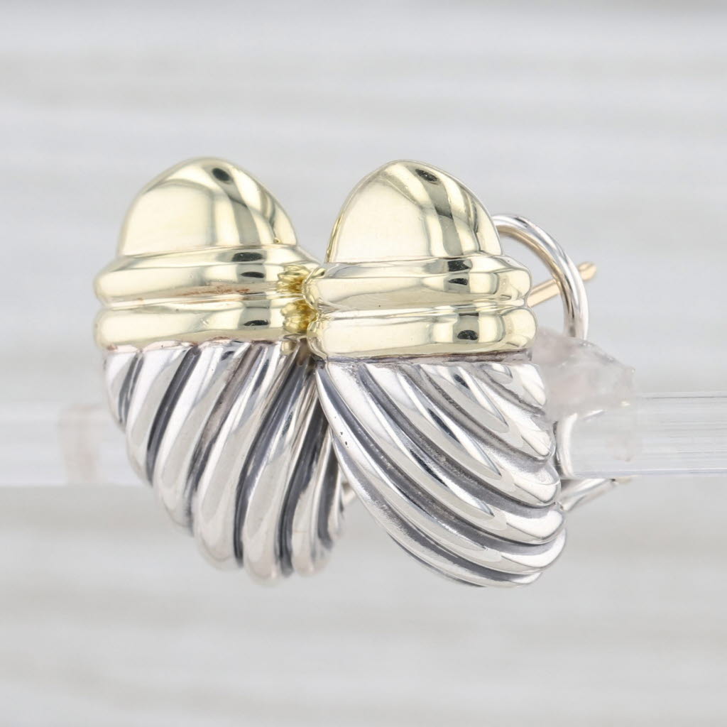 David Yurman Shrimp Huggie Thoroughbread Drop Earrings Sterling Silver 14k Gold