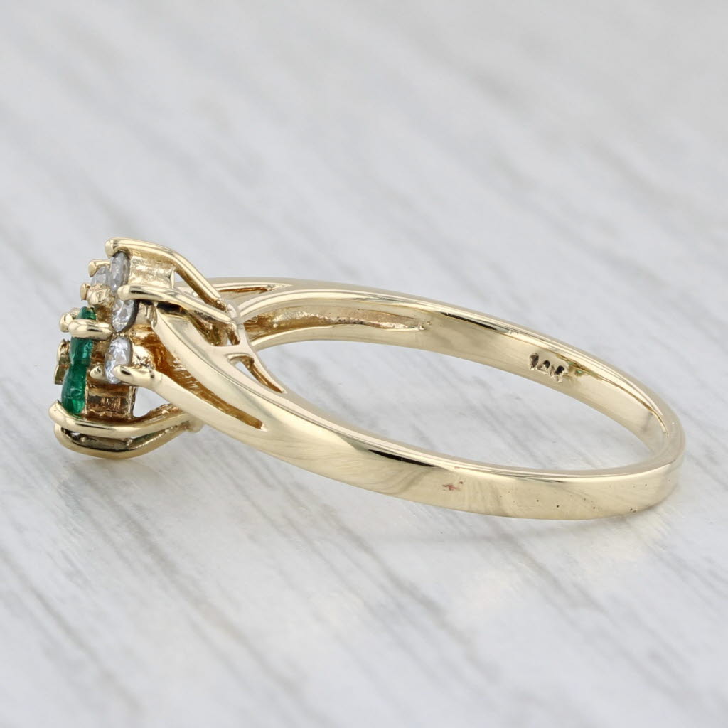 Light Gray 0.35ctw Emerald Diamond Flower Ring 14k Yellow Gold Size 6.75 Bypass