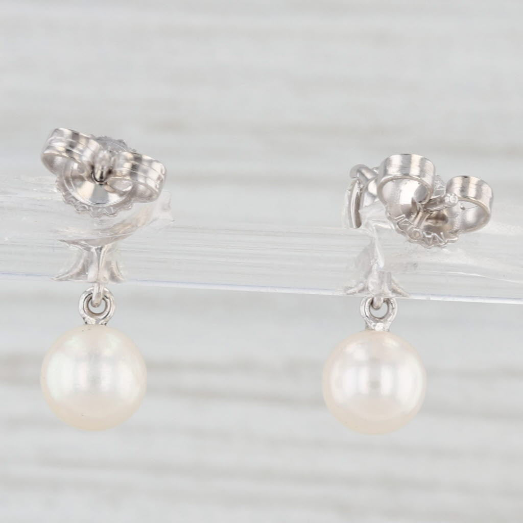 Light Gray Diamond Teardrop Pearl Dangle Earrings 14k White Gold Pierced Stud Drops