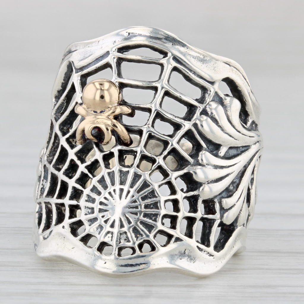 Light Gray Gothic Spider Web Gold Spider Ring Sterling Silver 14k Size 6.5 Statement