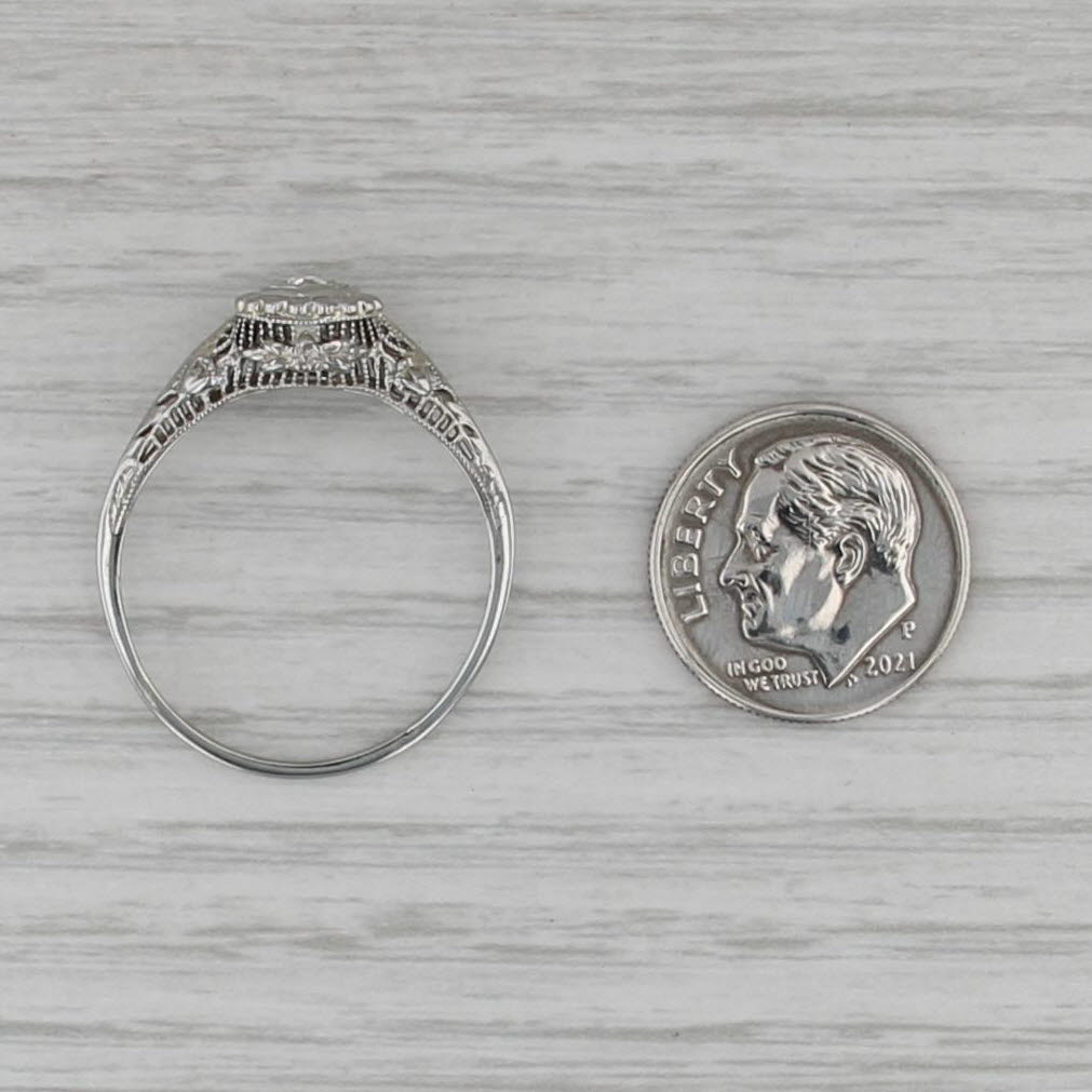 Art Deco Diamond Solitaire Ring 18k White Gold Filigree Size 11 VS2 Engagement
