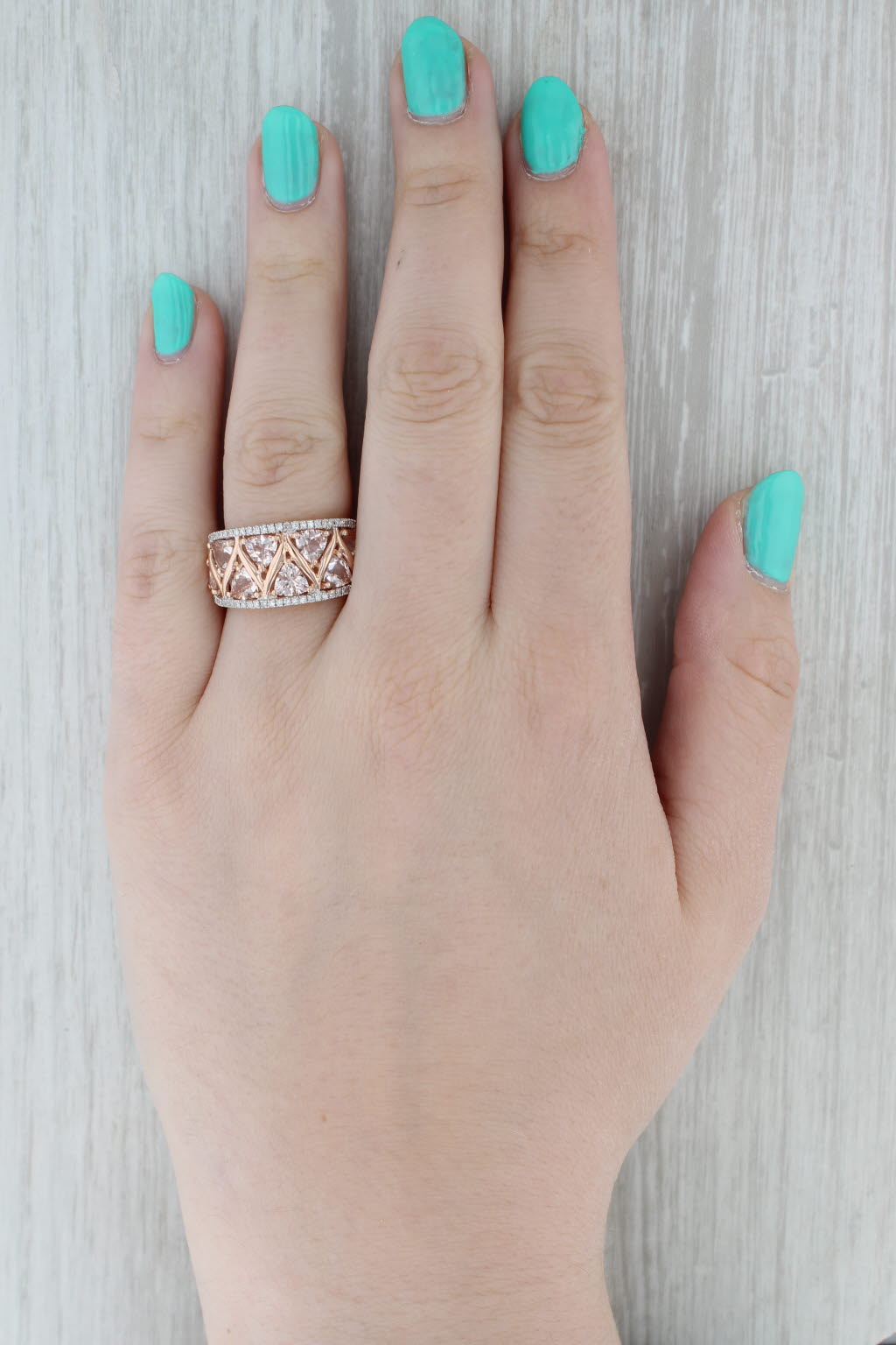 Gray 3.22ctw Morganite Diamond Ring 14k Rose Gold Size 8 Cocktail