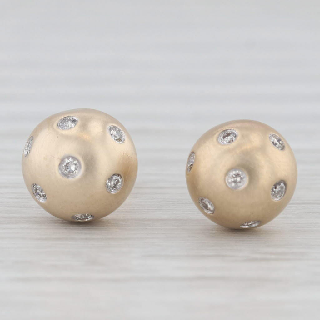 Light Gray 0.20ctw Diamond Dots Stud Earrings Brushed 14k Yellow Gold