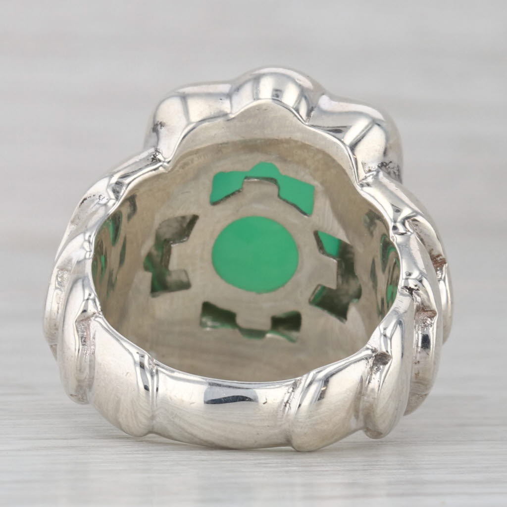 Gray Green Chrysoprase Oval Cabochon Solitaire Ring Sterling Silver Size 5