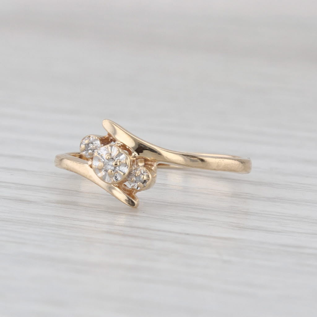 Diamond 3-Stone Bypass Ring 10k Yellow Gold Size 6.75