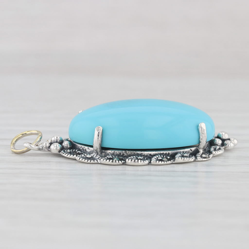 Light Gray Simulated Turquoise Pendant Sterling Silver Oval Resin