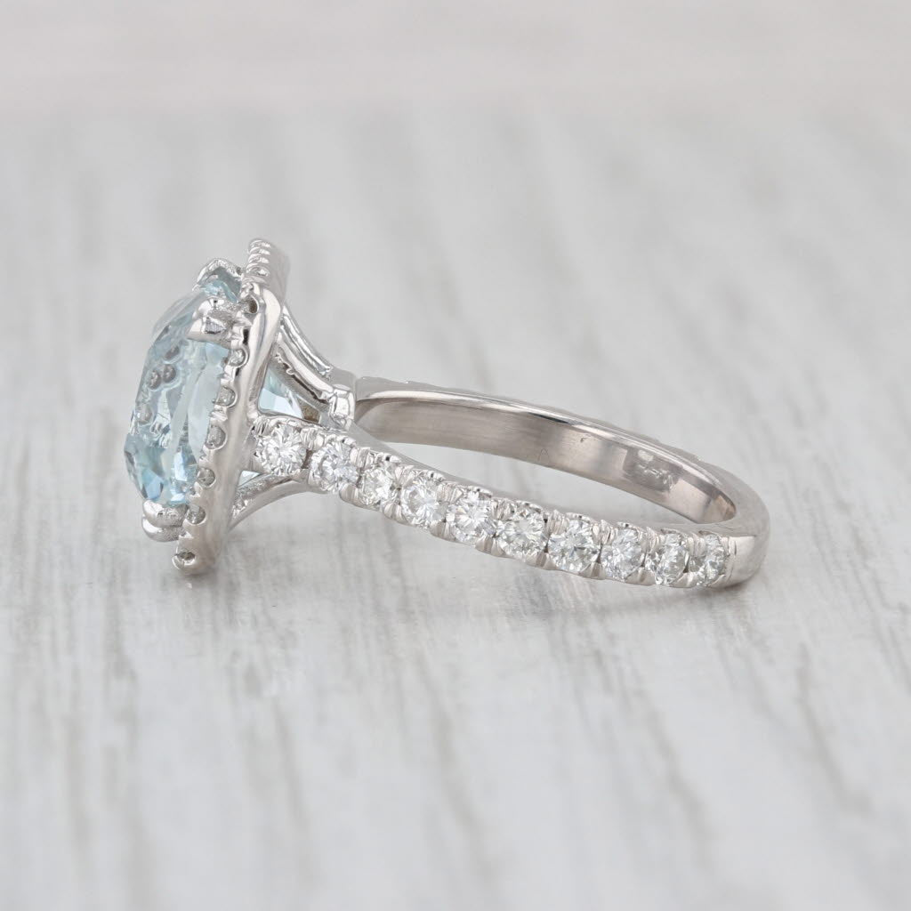 4.59ctw Aquamarine Diamond Halo Ring 14k White Gold Size 5.25 Engagement