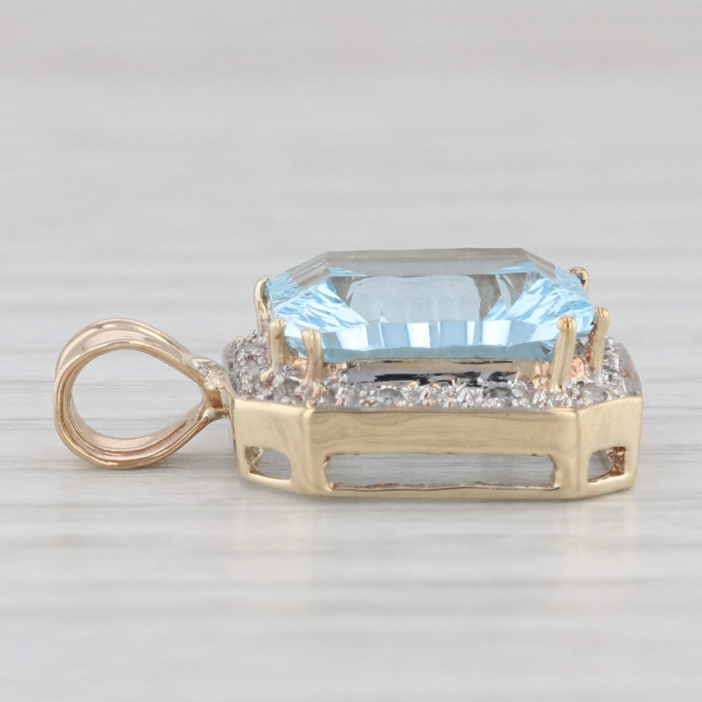 Light Gray 5.85ctw Blue Topaz Diamond Halo Pendant 10k Yellow Gold