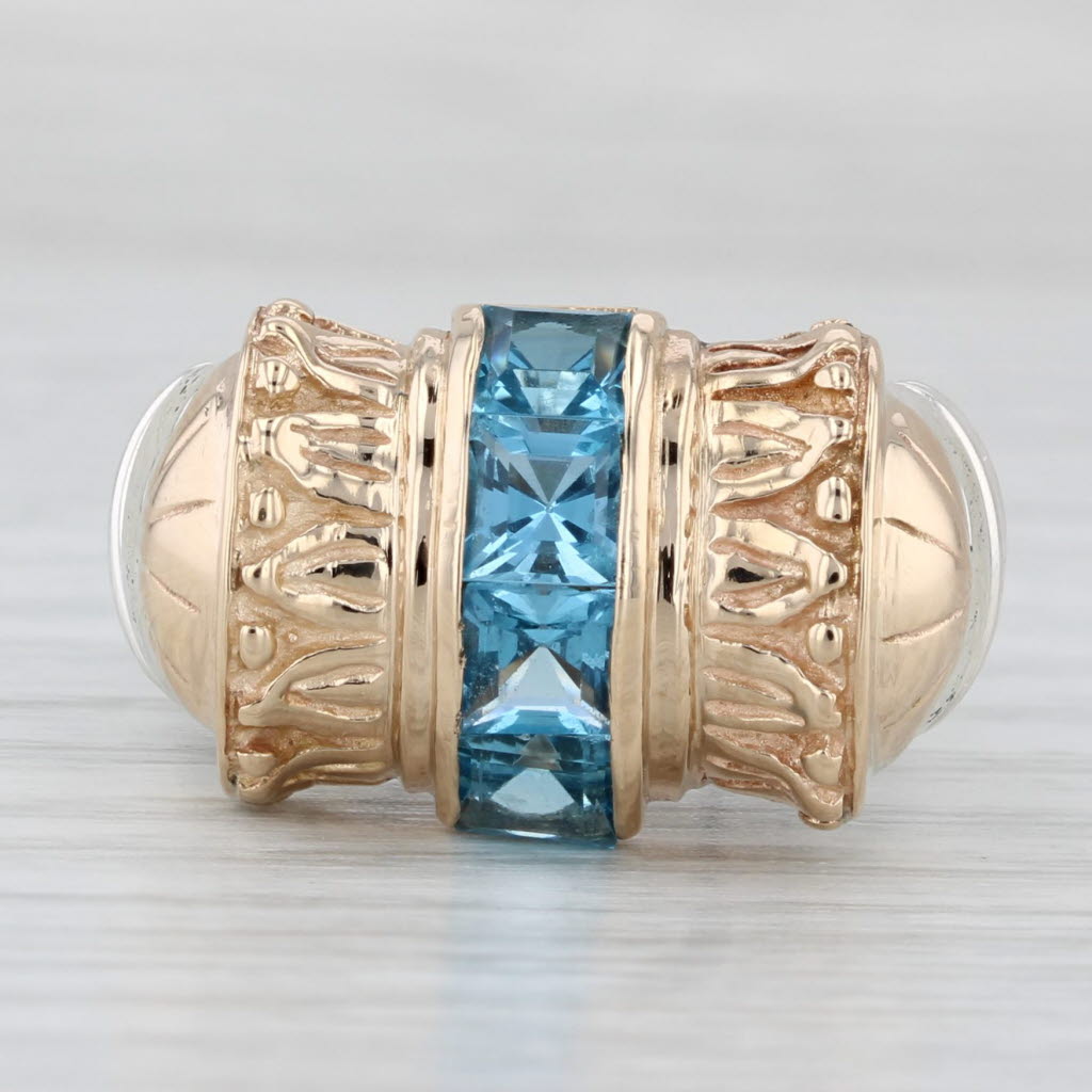 Light Gray Alwand Vahan 2ctw Blue Topaz 2-Toned Statement Ring 14k Gold Sterling Silver