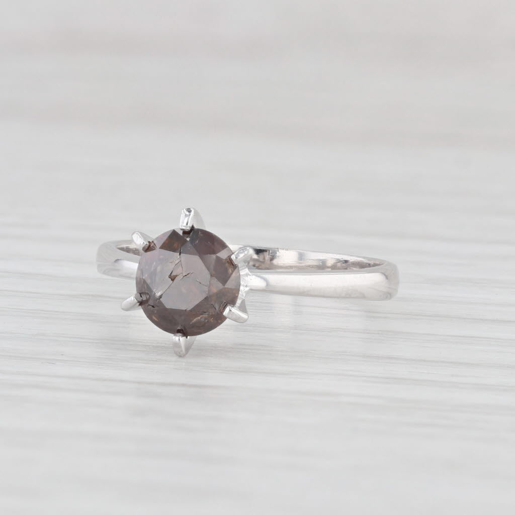 Light Gray 1.14ct Round Brown Diamond Solitaire Ring 14k White Gold Size 6.75 Engagement