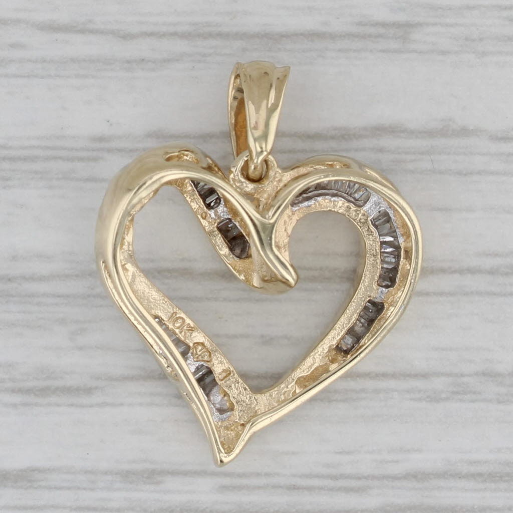 Gray 0.20ctw Diamond Encrusted Open Heart Pendant 10k Yellow Gold