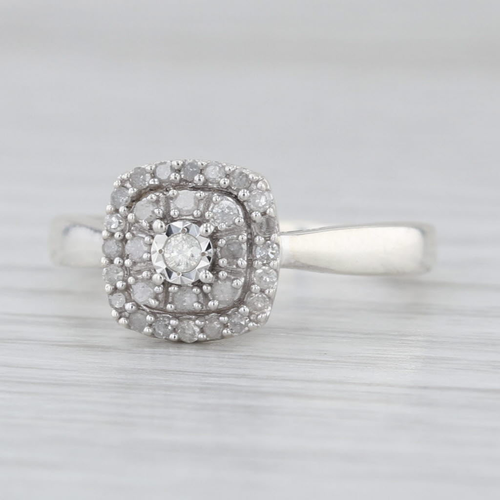 0.18ctw Diamond Halo Engagement Ring Sterling Silver Size 7