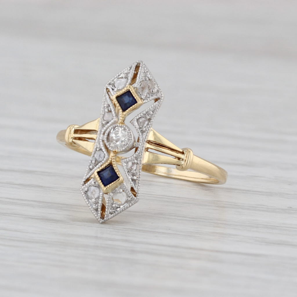 Art Deco 0.11ctw Diamond Lab Created Ring 18k Gold Platinum Size 5.75