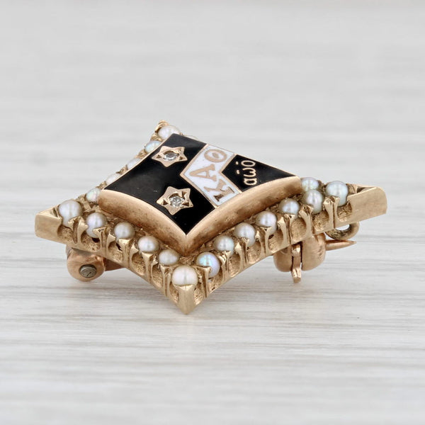 Kappa Alpha Theta Sorority Pin 10k Gold Pearls Diamonds Vintage Greek Badge