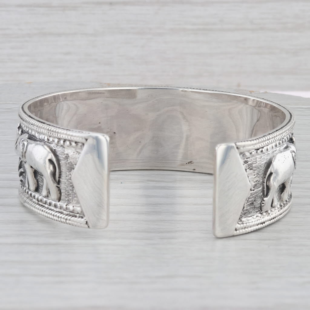 Gray Elephant Pattern Cuff Bracelet Sterling Silver Statement 7" 20.8mm