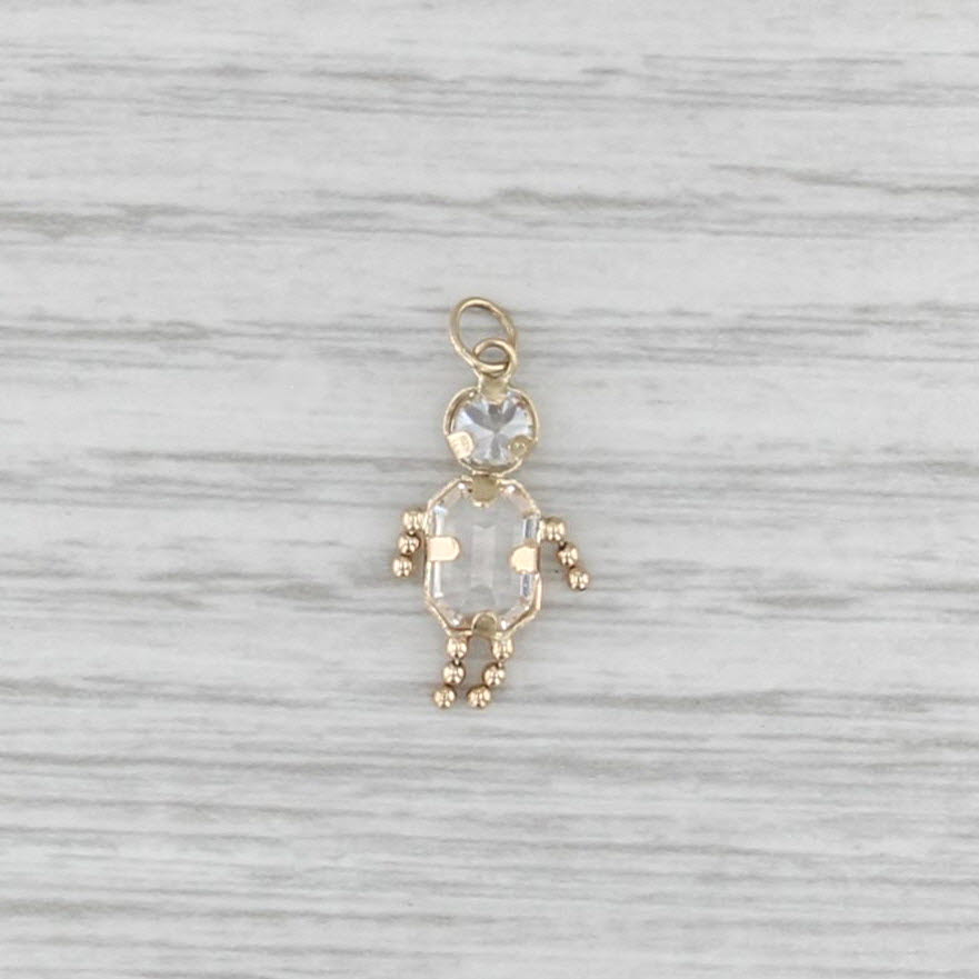 1.32ctw Cubic Zirconia Birthstone Doll Charm 14k Yellow Gold Boy Girl Pendant