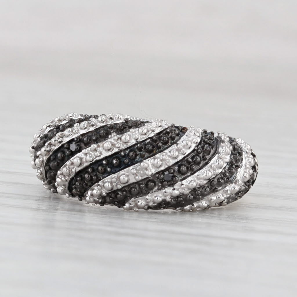Black White Diamond Striped Ring Sterling Silver Size 6