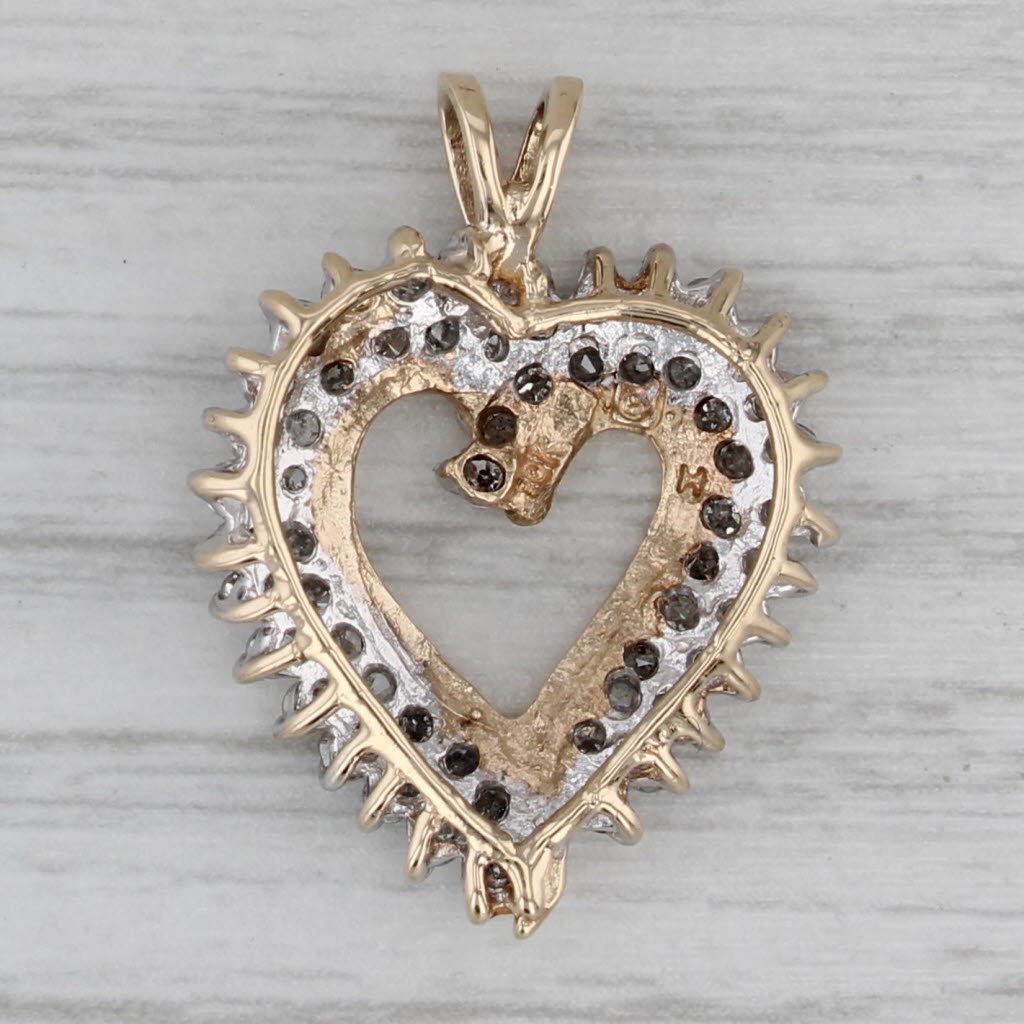 Gray 0.84ctw Diamond Open Heart Pendant 10k Yellow Gold