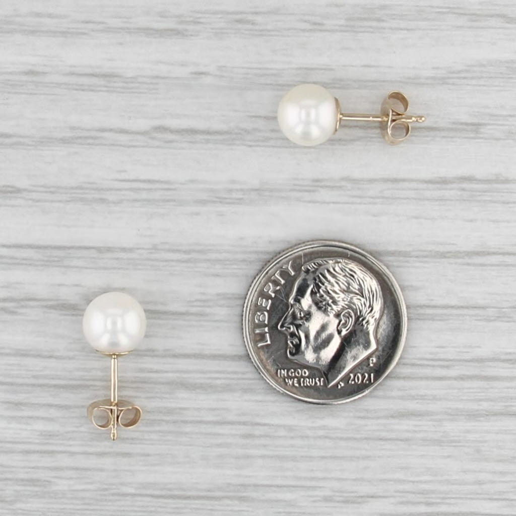 Saltwater Cultured Pearl Stud Earrings 14k Yellow Gold Round Solitaire Studs